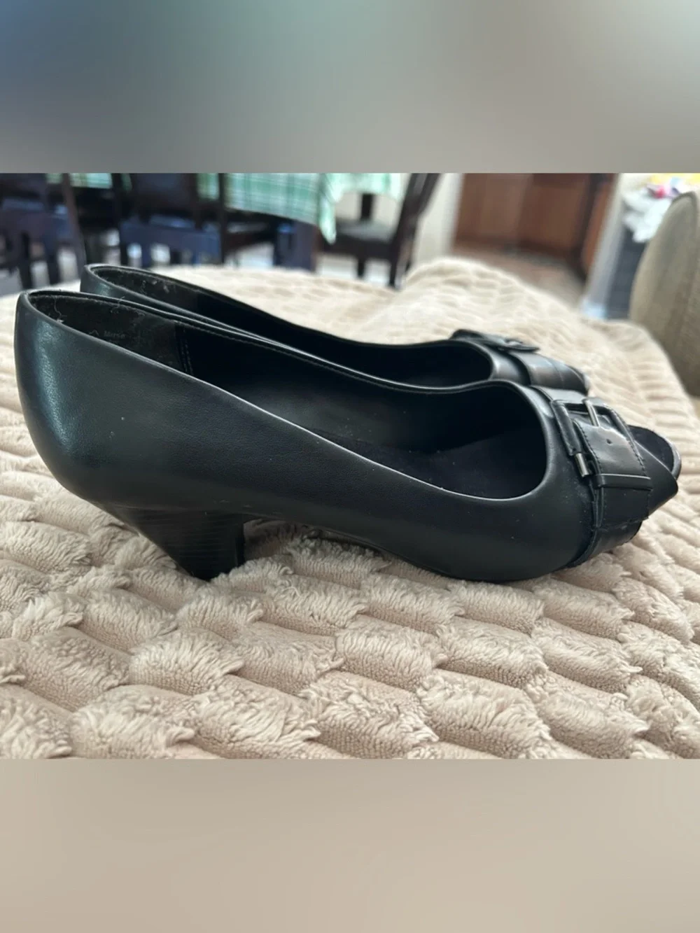 Cloudwalkers Black Peep-Toe Buckle Flats